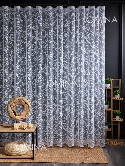OMINA Тюль готовый 200х250 в гостиную комнату с узором вензеля, 200x250, фото 8