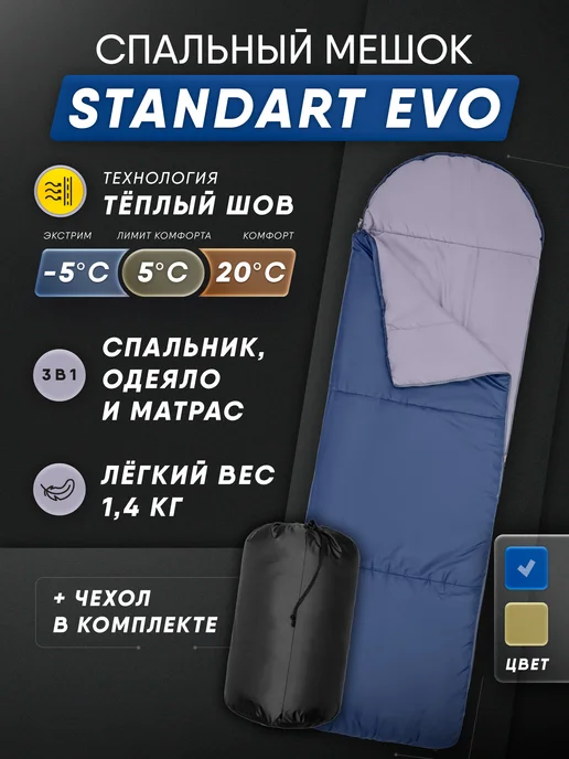 THEMANZON Спальный мешок туристический 240*77 STANDART EVO до -5С, 240x77