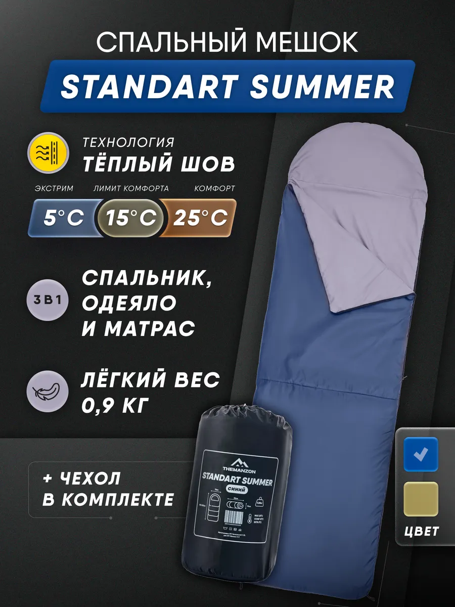 Спальный мешок туристический 215*72 Standart Summer до +5С