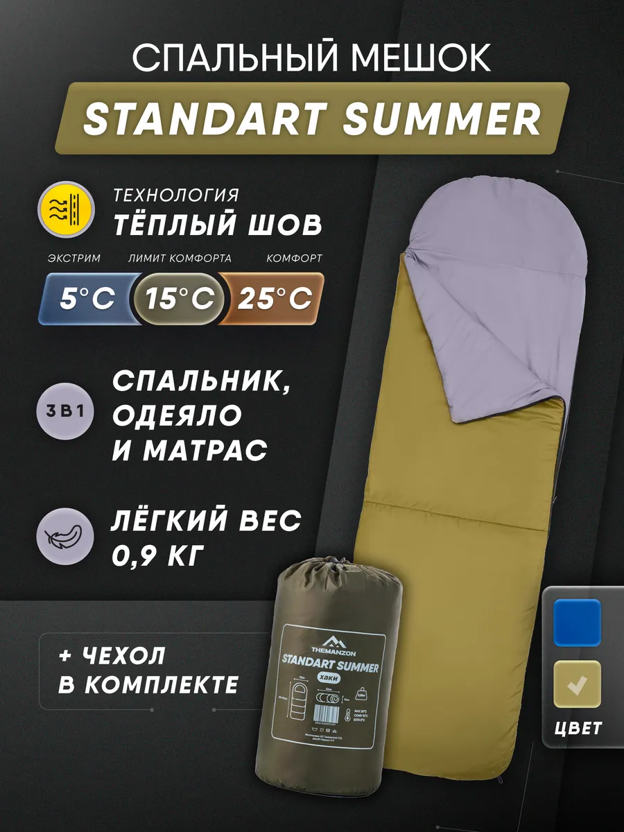 Спальный мешок туристический 215*72 Standart Summer до +5С