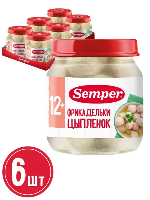 Semper Пюре детское мясное Цыпленок - 6 шт, 100 г, 6 шт