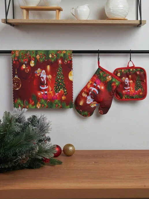 Daler tex Набор для кухни прихватки и полотенце, красный, фото 2