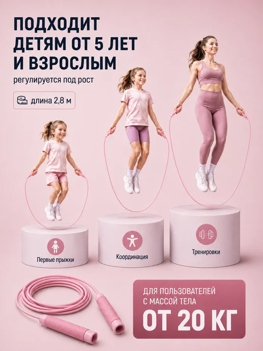 Eva-sport Скакалка детская, розовый, фото 3