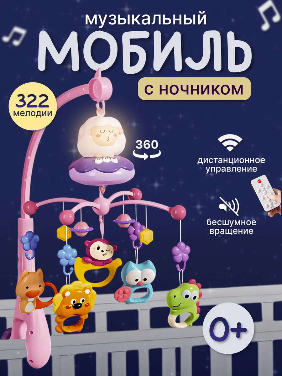 Мобиль в кроватку для новорожденных, музыкальная карусель