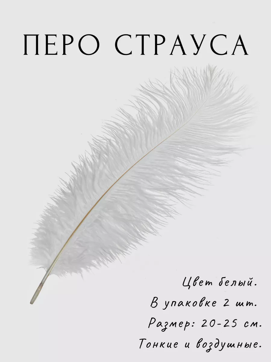 Перья страуса для декора и творчества 20-25 см. 2 шт