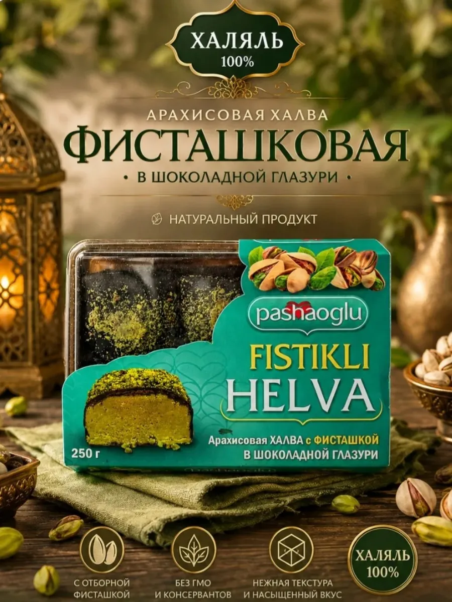 Халва арахисовая в шоколаде с фисташкой 250 г