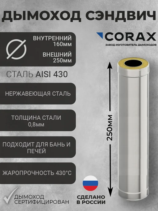 Corax Труба утепленная-Сэндвич Ф160х250 (430 0,8 Д=250мм, 160x250
