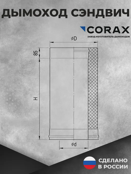 Corax Труба утепленная-Сэндвич Ф160х250 (430 0,8 Д=250мм, 160x250, фото 2