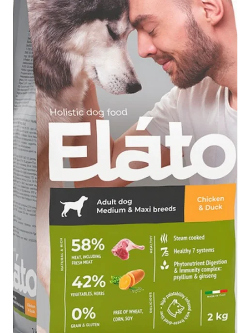 Сухой корм Elato для собак, крупные, средние, курица, утка, 2 кг, фото 3