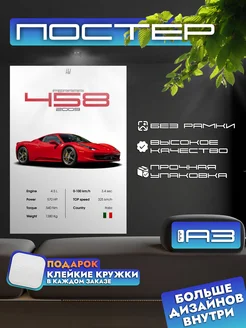 Постер FERRARI 458 с характеристиками, формат А3