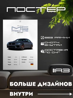 Постер BMW M5 F90 CS с характеристиками, формат А3