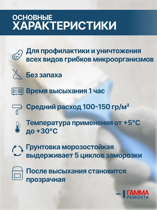 Гамма ремонта Грунтовка глубокого проникновения антиплесень 1 кг, 3 кг, фото 2