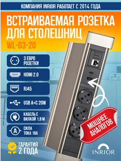 Встраиваемая розетка для столешницы USB, HDMI, RJ45, врезная INRIOR 269957910 купить за 4 714 ₽ в интернет-магазине Wildberries