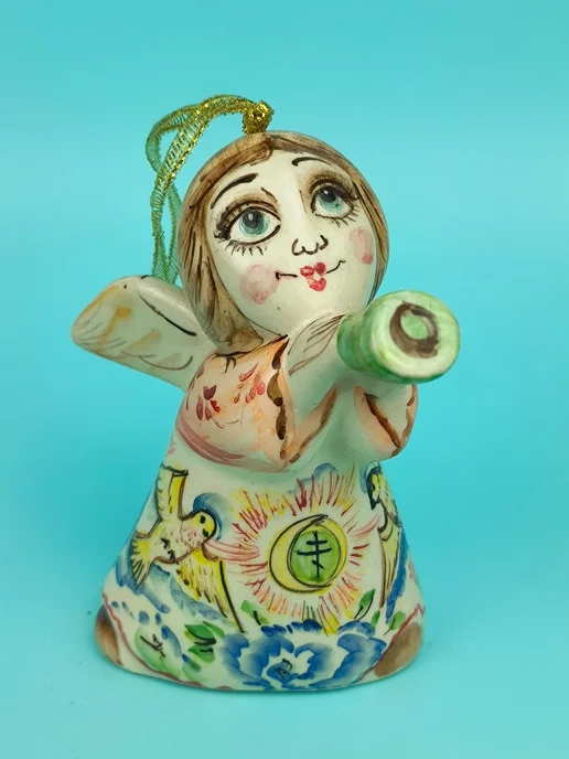 Ceramic Fauna Фарфоровый колокольчик Ангел с горном, синий, фото 2