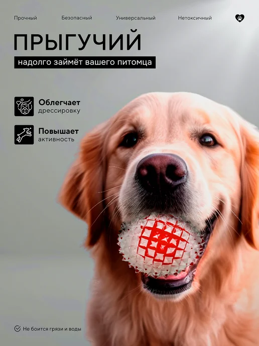VetPetShop Игрушка мячик для собак 8 см, красный, фото 3