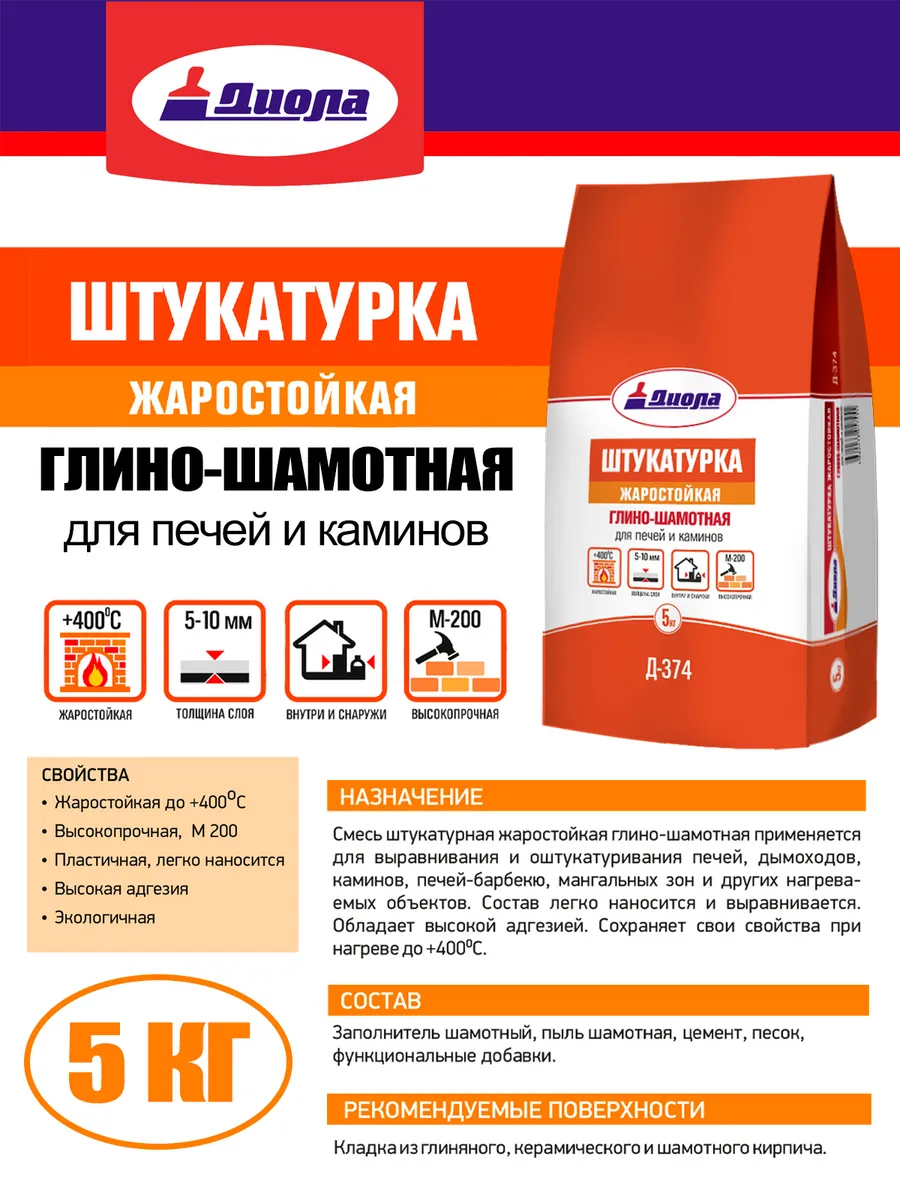 Штукатурка жаростойкая для печей и каминов
