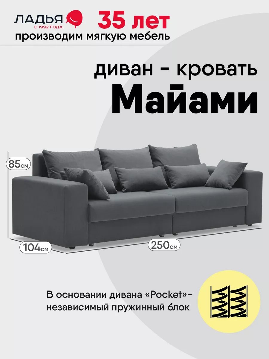 Диван-кровать Майами размер 250х104х85 см, еврокнижка