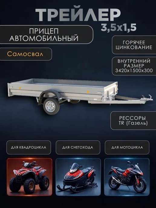 Трейлер Прицеп легковой одноосный TRAILER 829450 (3,5х1,5м), вариант