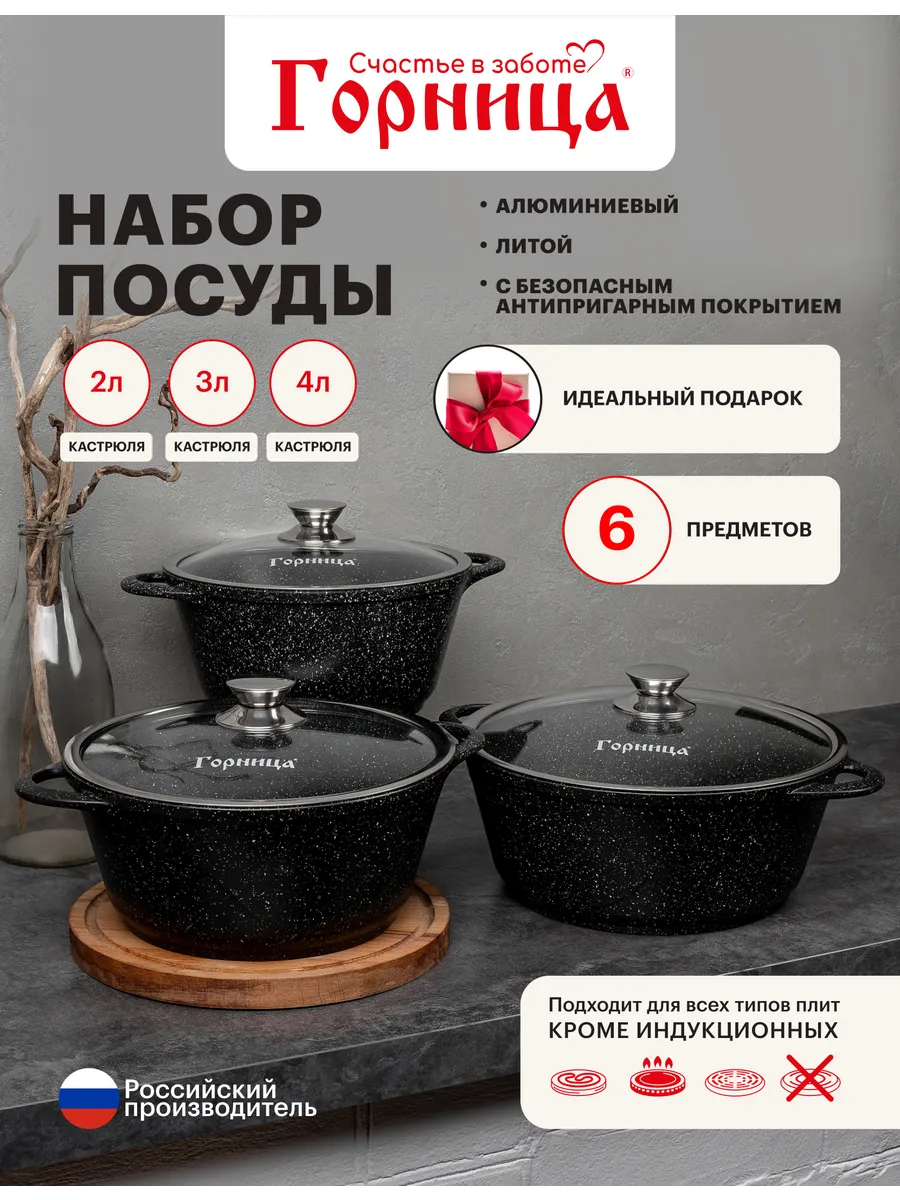 Набор кастрюль с крышками антипригарный посуда кухня
