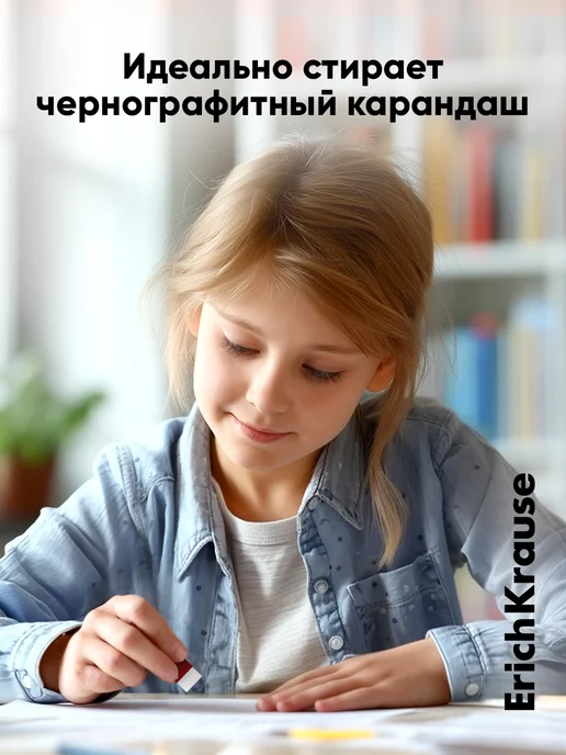 ErichKrause Ластик школьный набор белых ластиков, 4 штуки, красный, фото 2