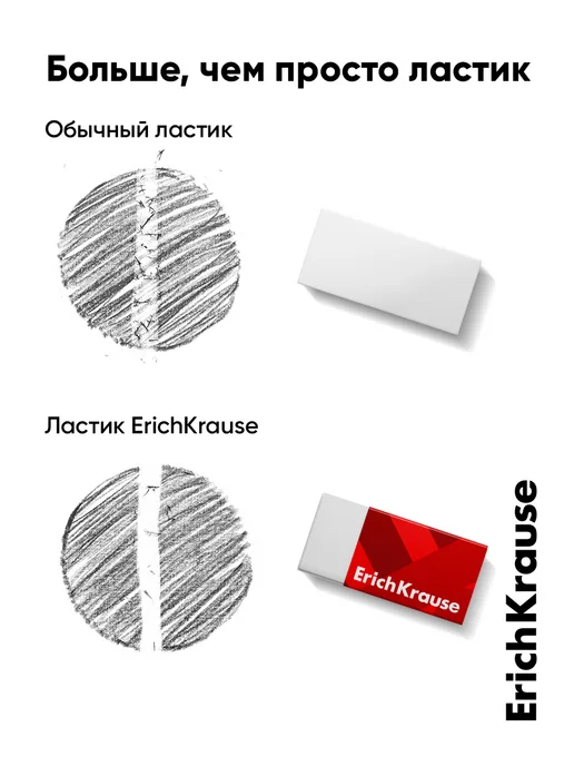 ErichKrause Ластик школьный набор белых ластиков, 4 штуки, красный, фото 4