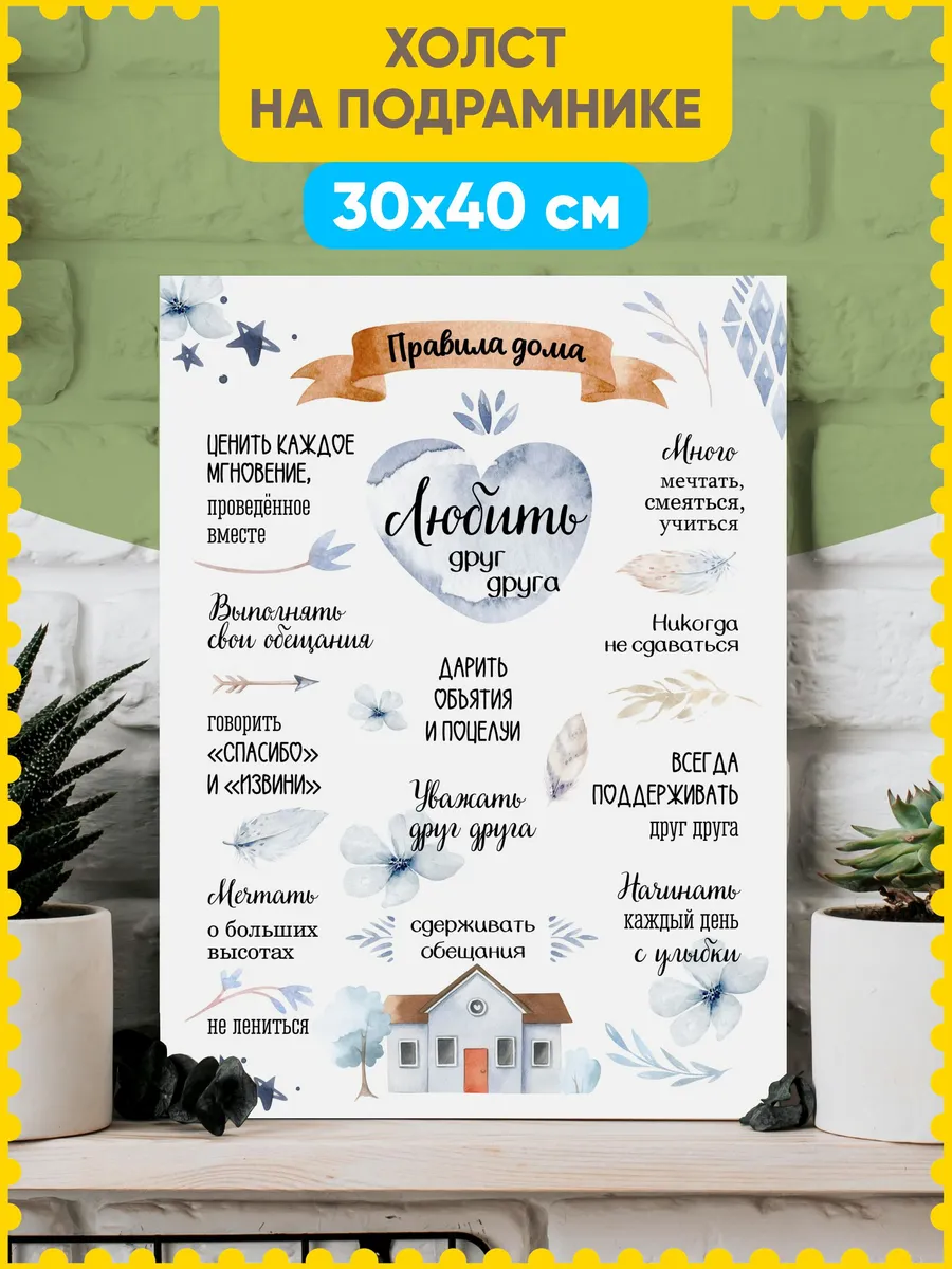 Картина на стену на холсте правила дома