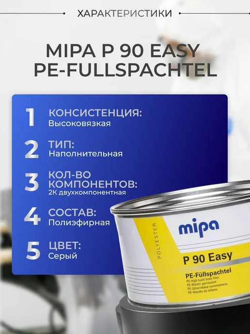mipa Шпатлевка-наполнитель для авто P90 серая 2кг, 2 кг, фото 2