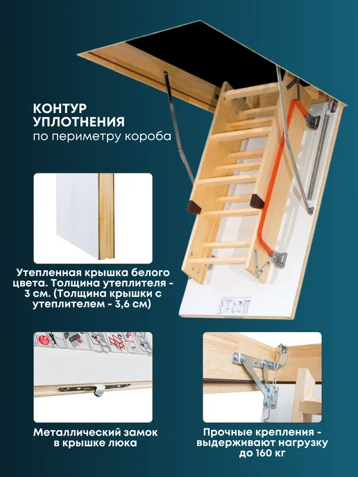 Optistep Лестница чердачная OLK 60*120*280 см, 60x120, фото 3