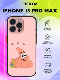 Чехол на iPhone 15 Pro Max черный с принтом спанч боб