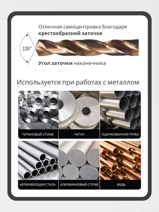 PSP GROUP Сверла по металлу 1.0 мм. Р6М5К5. Набор 10 шт. Кобальтовые, 10 шт, фото 3