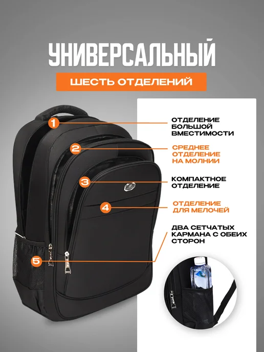 Forum city Рюкзак мужской спортивный дорожный, черный, фото 2