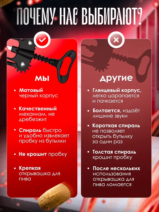 H-town Матовый черный штопор для вина механический, черный, фото 4