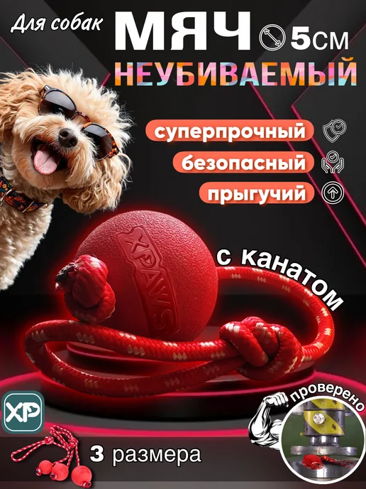 XPAWS Мячик для собак на веревке, красный