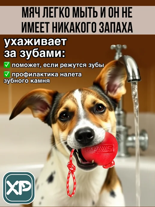 XPAWS Мячик для собак на веревке, красный, фото 5