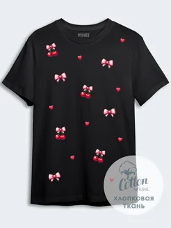 Черная футболка с бантиками хлопковая