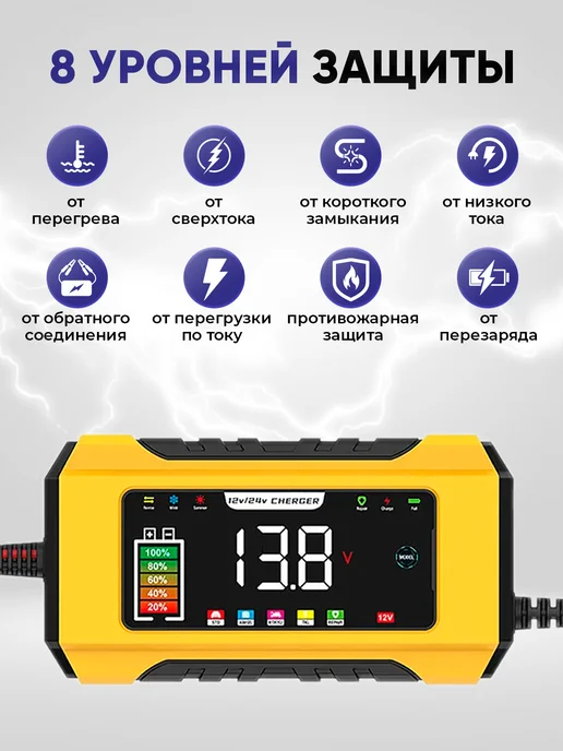 CARDALE Зарядное устройство для аккумулятора автомобиля 12V 15A, черный, фото 6