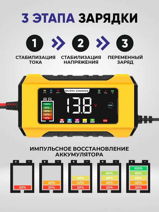 CARDALE Зарядное устройство для аккумулятора автомобиля 12V 15A, черный, фото 8