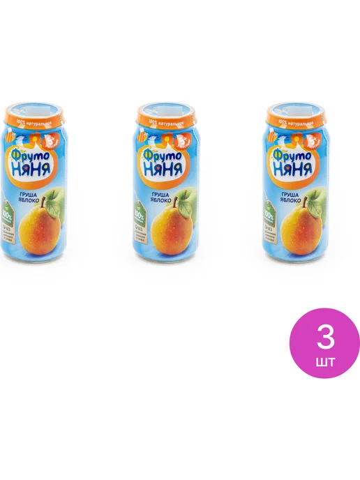ФрутоНяня Пюре груша яблоко натуральное 250г (комплект из 6 шт), 250 г, 3 шт