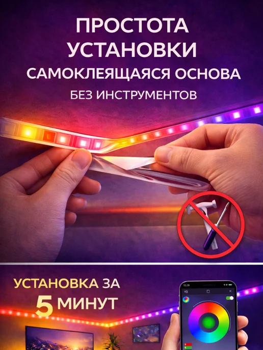 GiLFiLG PREMIUM Светодиодная лента 20 метров RGB самоклеящаяся с пультом, 10 м, фото 4