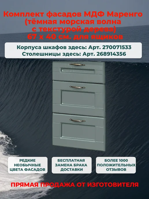 Neva mebel Комплект кухонных фасадов МДФ "Нева" Мята (40*67 см), Нева Маренго 40 67
