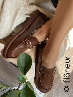 Мокасины женские лаковые на меху осенние