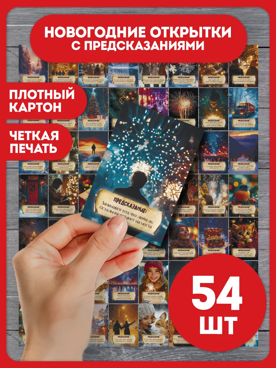 Новогодние открытки с предсказаниями набор 54 шт