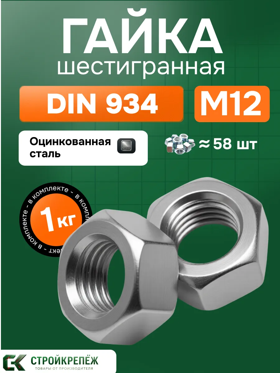 Гайка шестигранная DIN 934 М12 1 кг