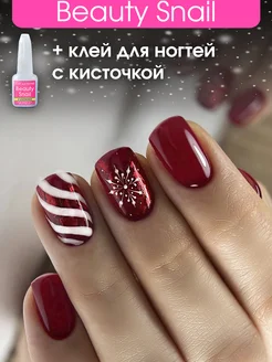 Накладные ногти с новогодним дизайном и клеем короткие Beauty Snail 272902990 купить за 324 ₽ в интернет-магазине Wildberries