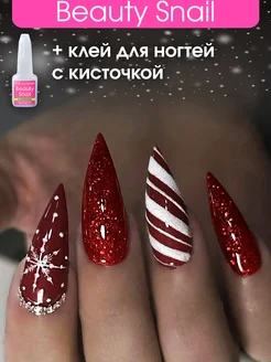 Накладные ногти с новогодним дизайном и клеем длинные Beauty Snail 272902991 купить за 360 ₽ в интернет-магазине Wildberries