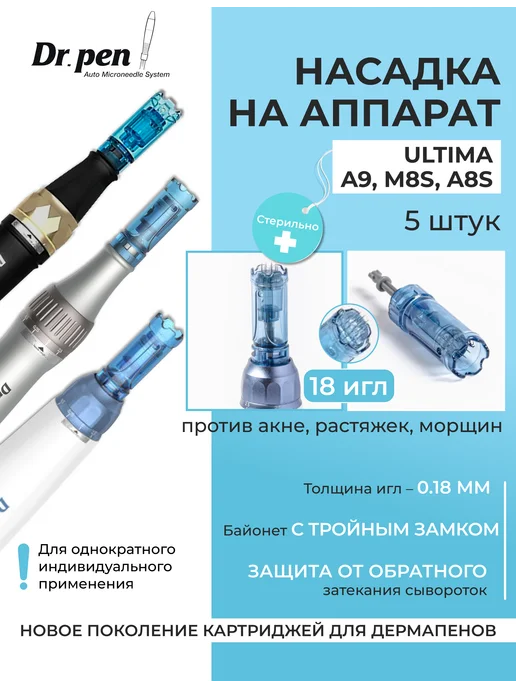 Dr.Pen Картриджи для дермапена на 18 игл, 5 шт, 5 шт