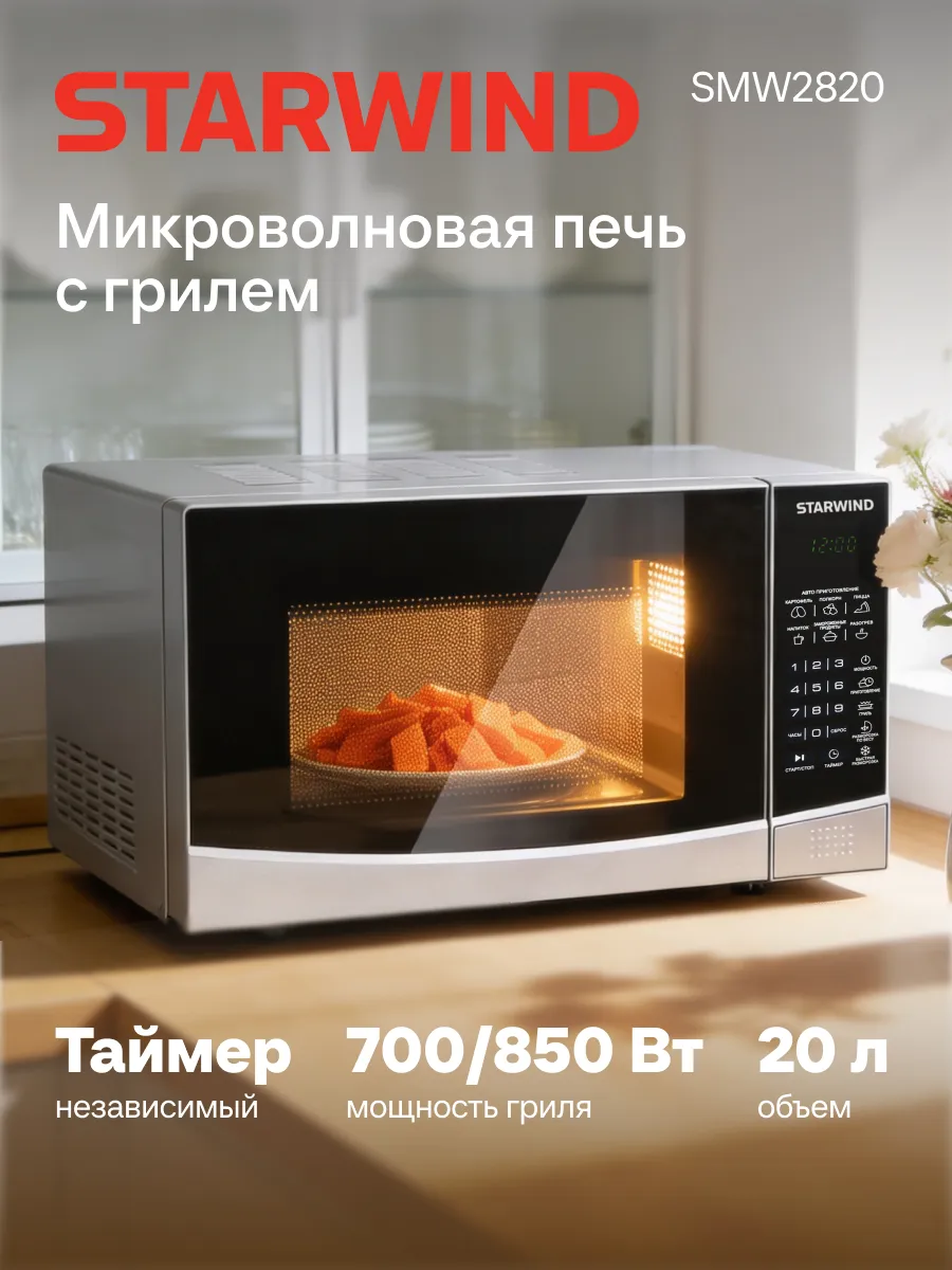 Микроволновка с грилем сенсорная черная серая