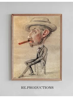 Постер Caricature of a Man with a Big Cigar - Claude Monet