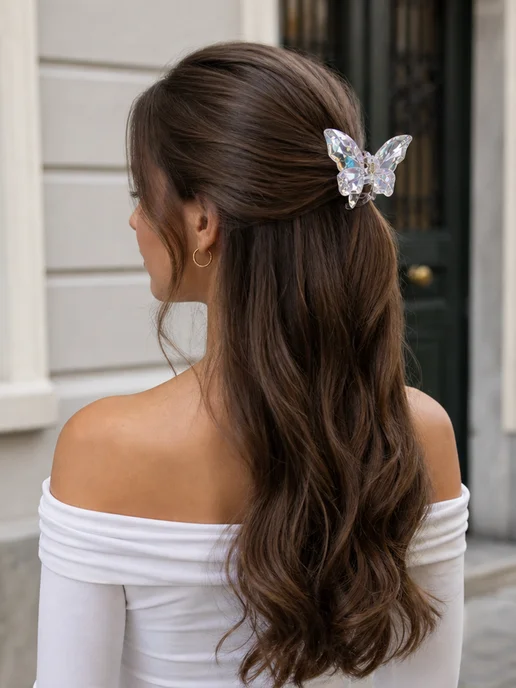 HairBee Крабик для волос бабочка, белый, фото 2