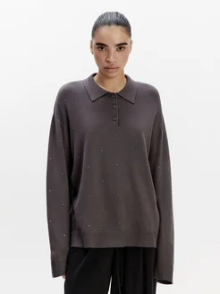 Джемпер-поло с блестящими стразами